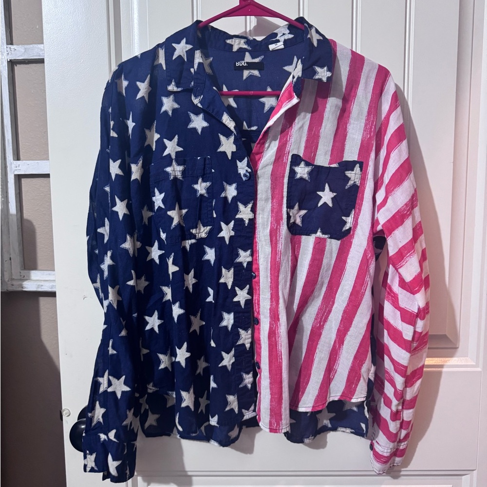 BDG womens Star and Stripe Button Down Shirt - Blue and red